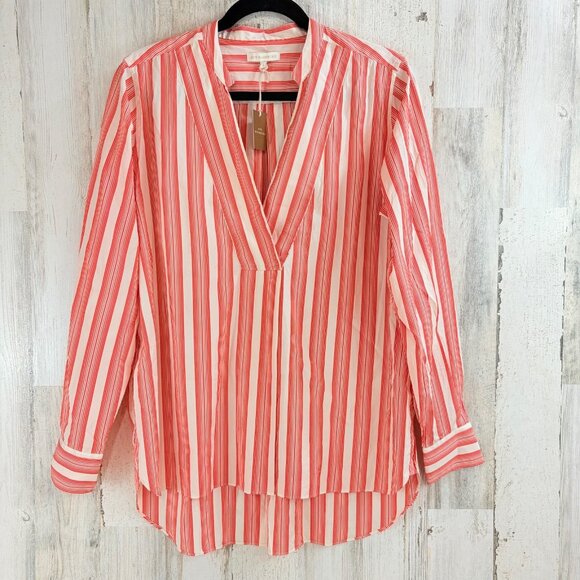 Ann Mashburn Nyala Shirt L Tangerine Variegated Stripe Poplin Orange White NWT - Picture 1 of 14